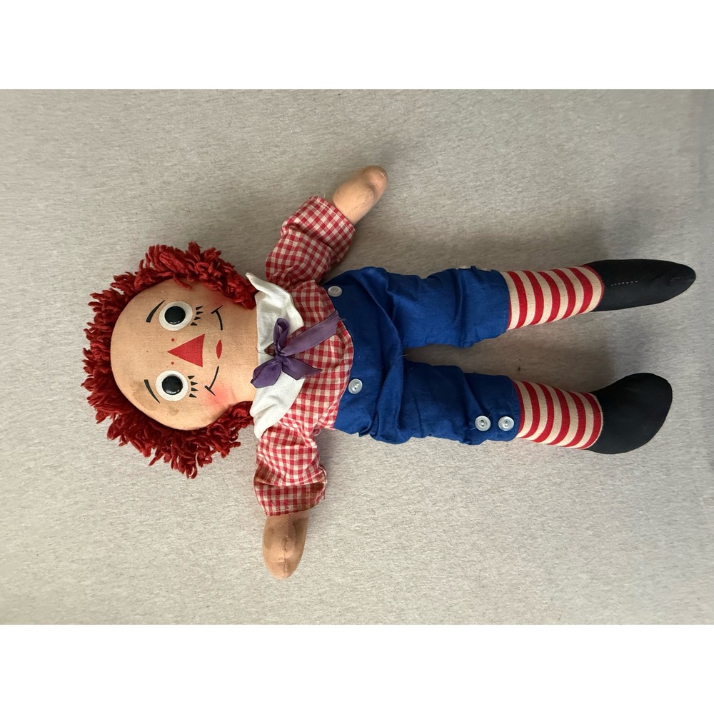 Vintage Raggedy Andy 18 Inch Plush Cloth Doll Red Yarn Hair Collectible Toy